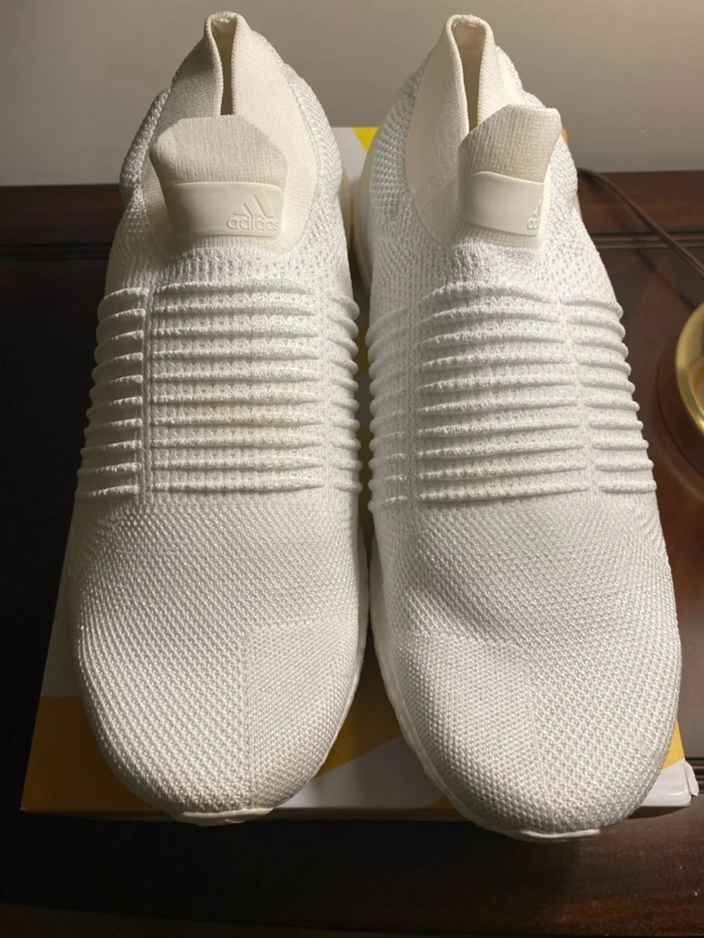 adidas White Slip-On Knit Ribbed Sneakers. Ultra Boost - Picture 1 of 11